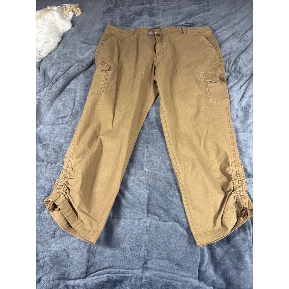 Eddie Bauer Womens Tan Cargo Crop Pants Ruched Leg Utility T18 NEW